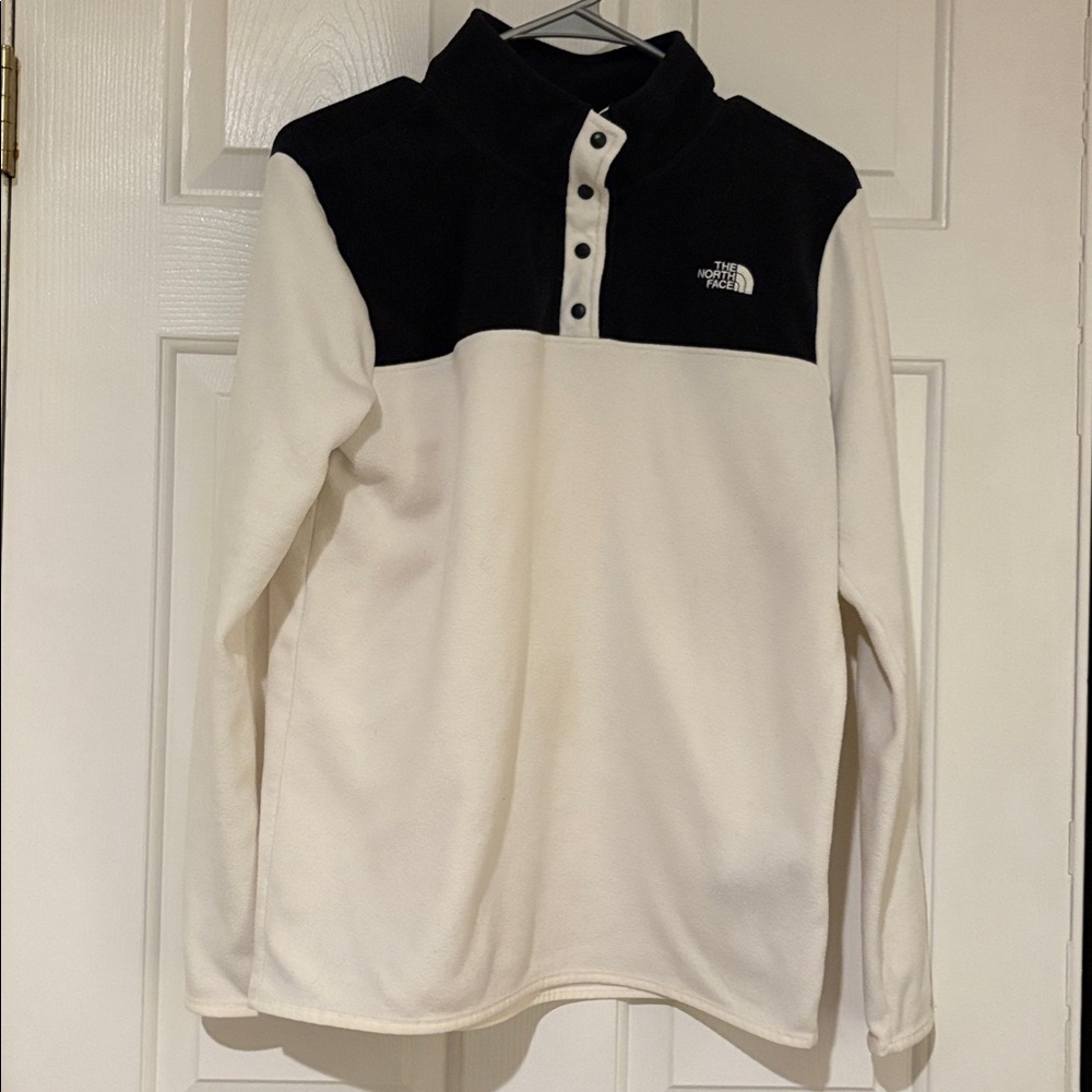 The North Face TNF Black and Vintage White Glacier Snap neck Fleece pullover